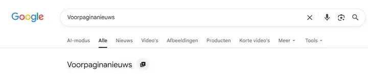 Voorpaginanieuws pictogram in Google zoekresultaten