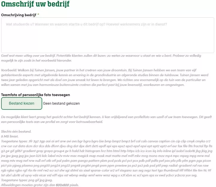 Bedrijfsprofiel Tuinaannemer.be