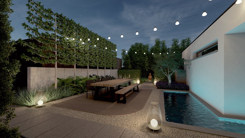 3D render van binnentuin