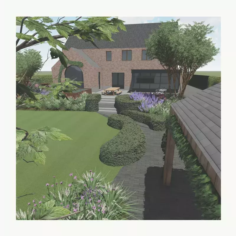 Tuinontwerp Beringen organische snoeivormen