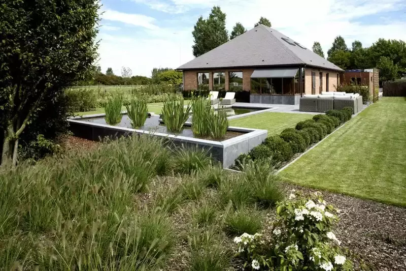 moderne tuin met zwemvijver