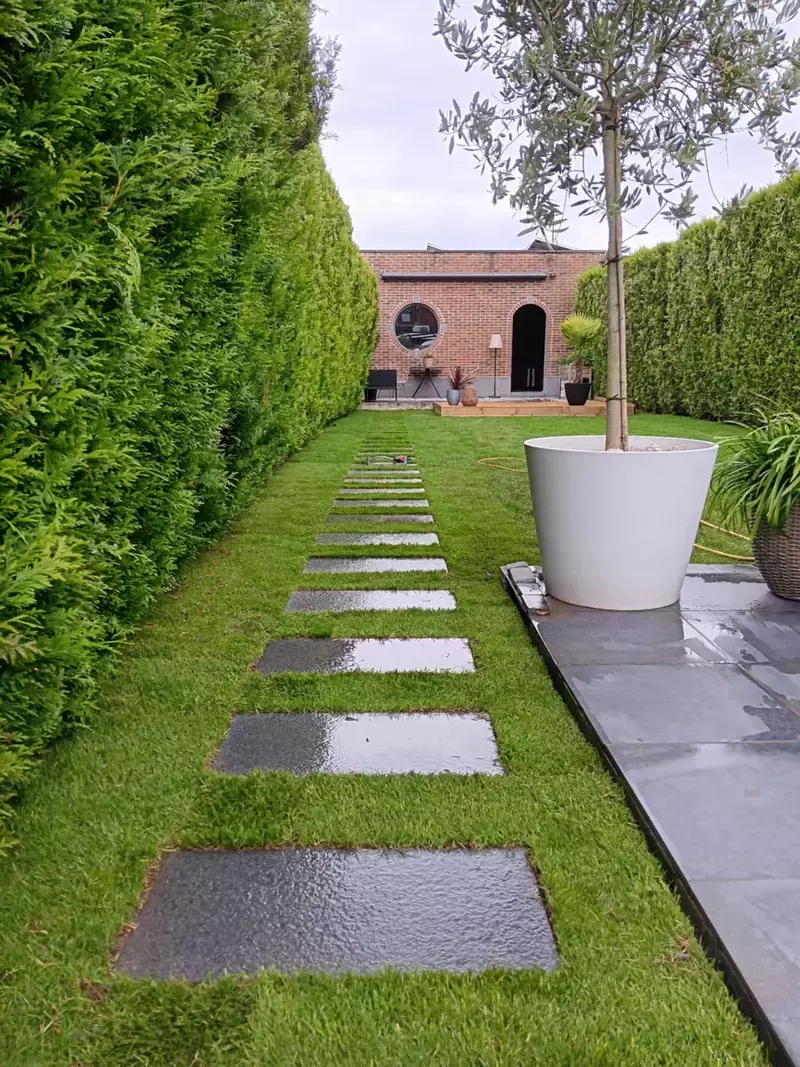 Aanleg van grasmatten + stapstenen