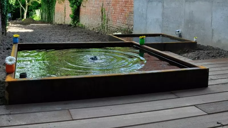 Vijver / watertafels in kortenstaal met biologische filtering